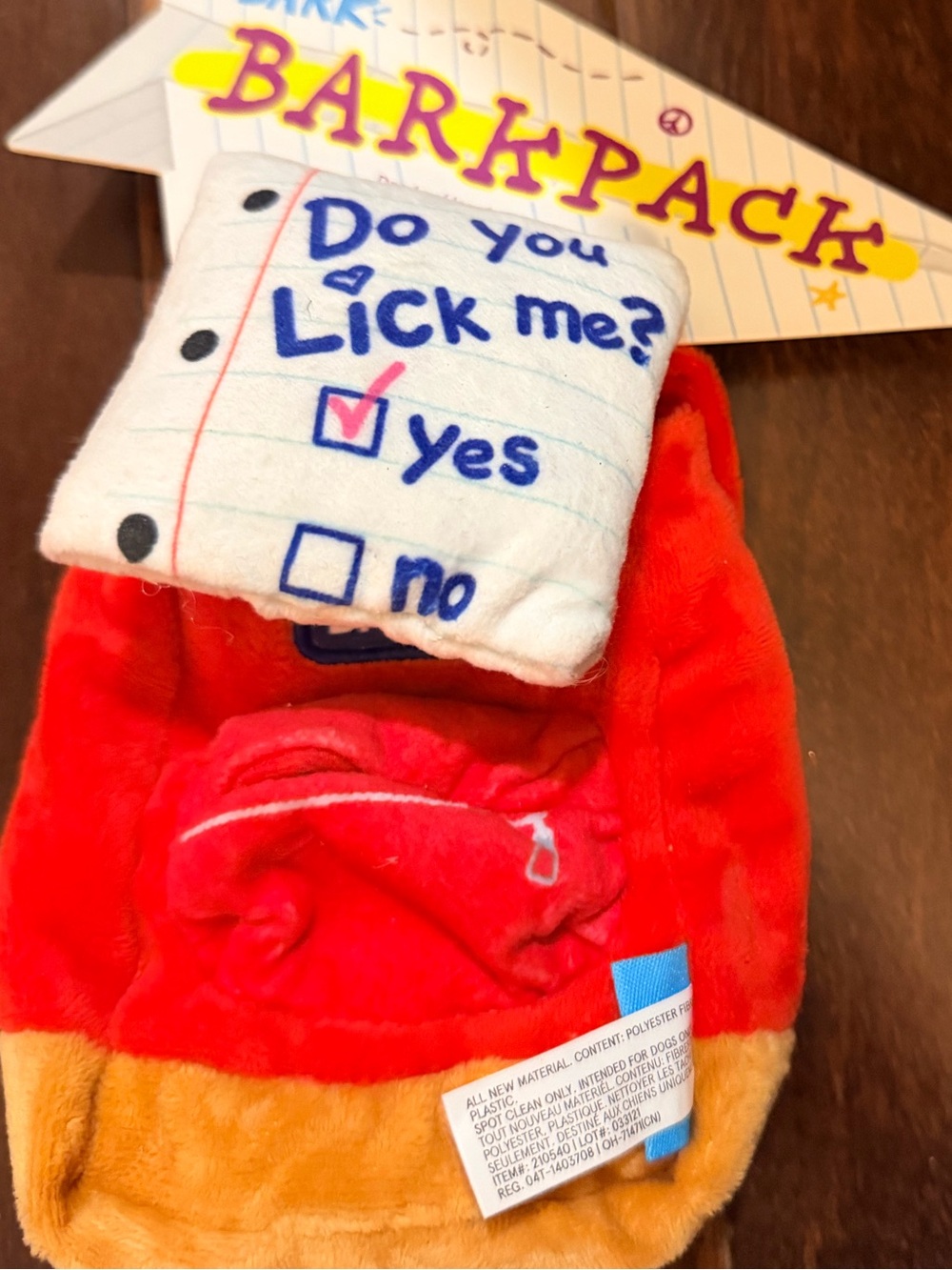 NWT Bark Red and Tan BarkPack Plush Dog Toy with White Pillow Accent